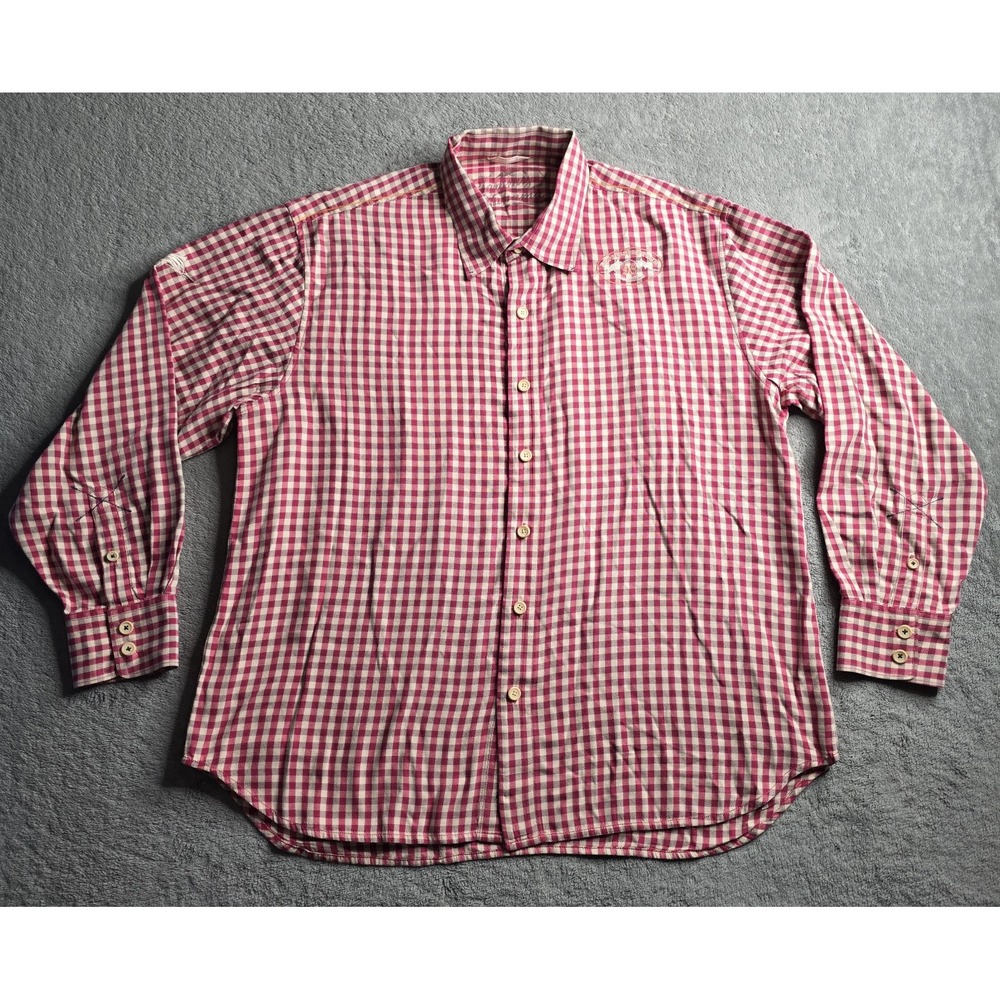 Tommy Bahama Shirt Mens XL Red Check Pro Leisure Tour Button Up '93 Logo Marlin
